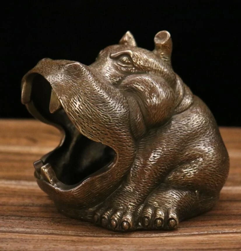 Chinese brass hippopotamus ashtray crafts statue