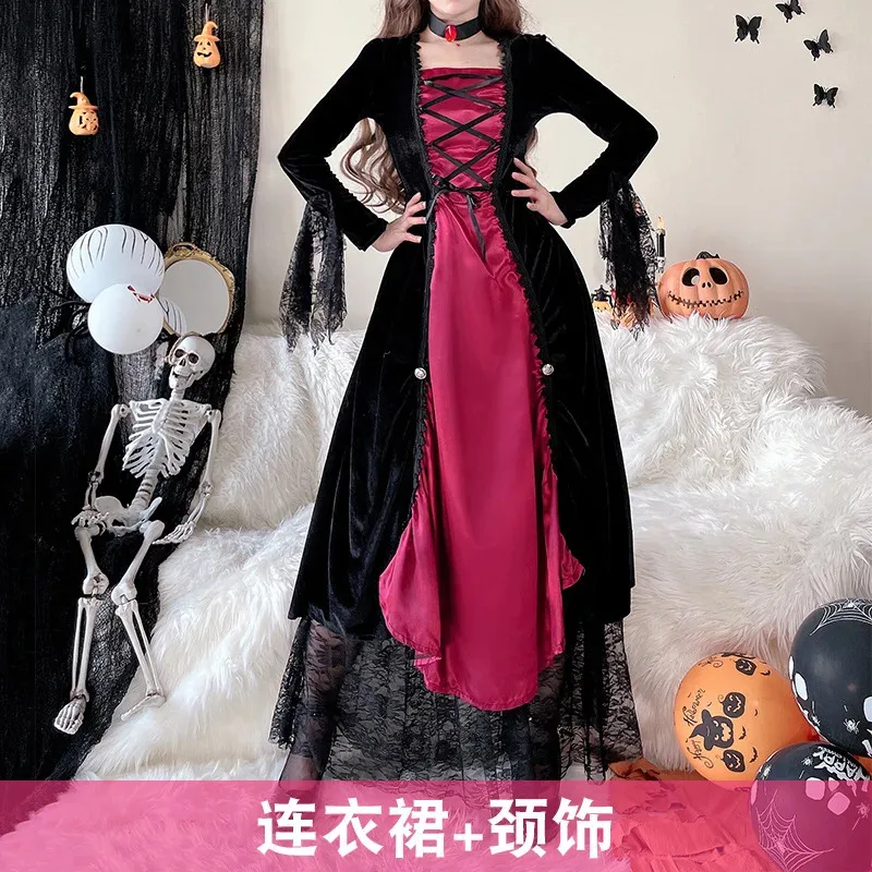 Костюм ведьмы для косплея для девочек на Хэллоуин, костюм вампира в стиле ретро, средневековый двор, королева, сценическое платье для взрослых