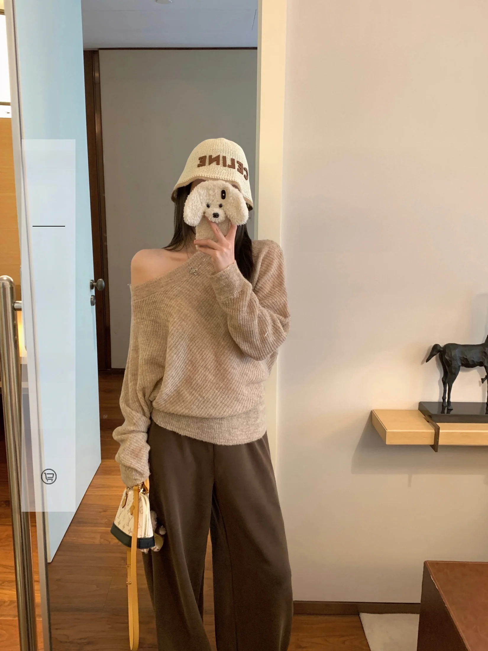 

Ego Studio Women's Slouchy oulder Knitted Sweater mat Gentle Personali Design Camere Wool Blend Long Sve roun...