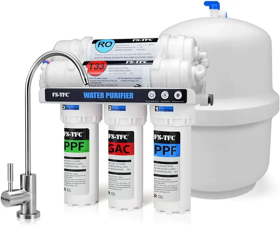 Sistema de filtración de agua por ósmosis inversa de 5 etapas 100GPD Fast Flow Plus Extra 4 filtros gratis (FS-RO-100G-A)