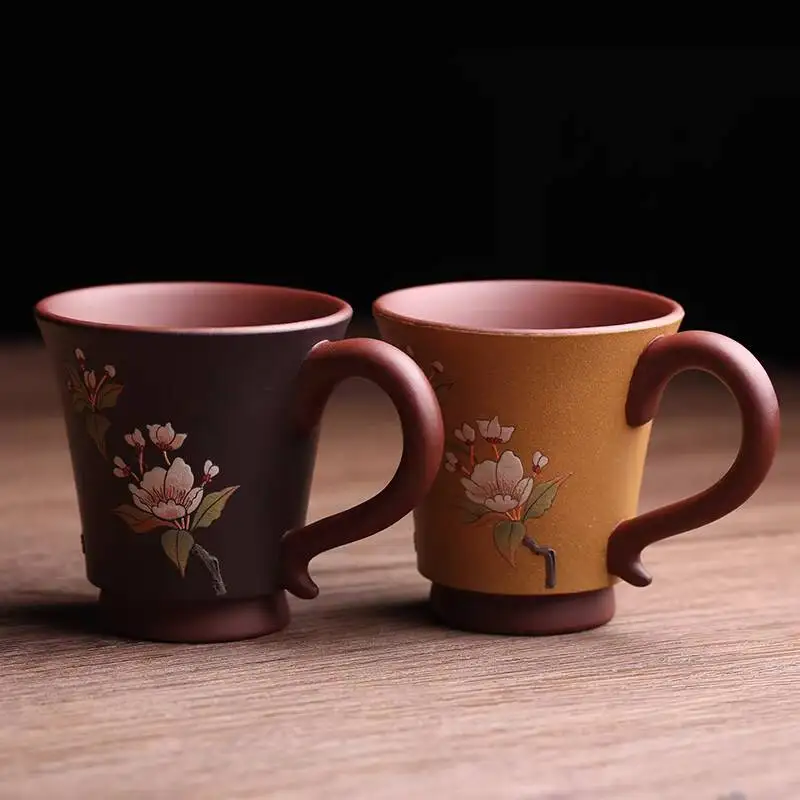 Yixing Original Purple Clay Master With Begonia Flower Design, Pair, Master-Grade Pure Handmade Tasting Cup, Single Cup Tea Set
