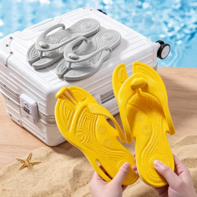 

Summer Portable Folding Slippers Travel Hotel Outdoor Lightweight Sandal Bathing Beach Flip-flops Couple Solid-color DIY Slipper
