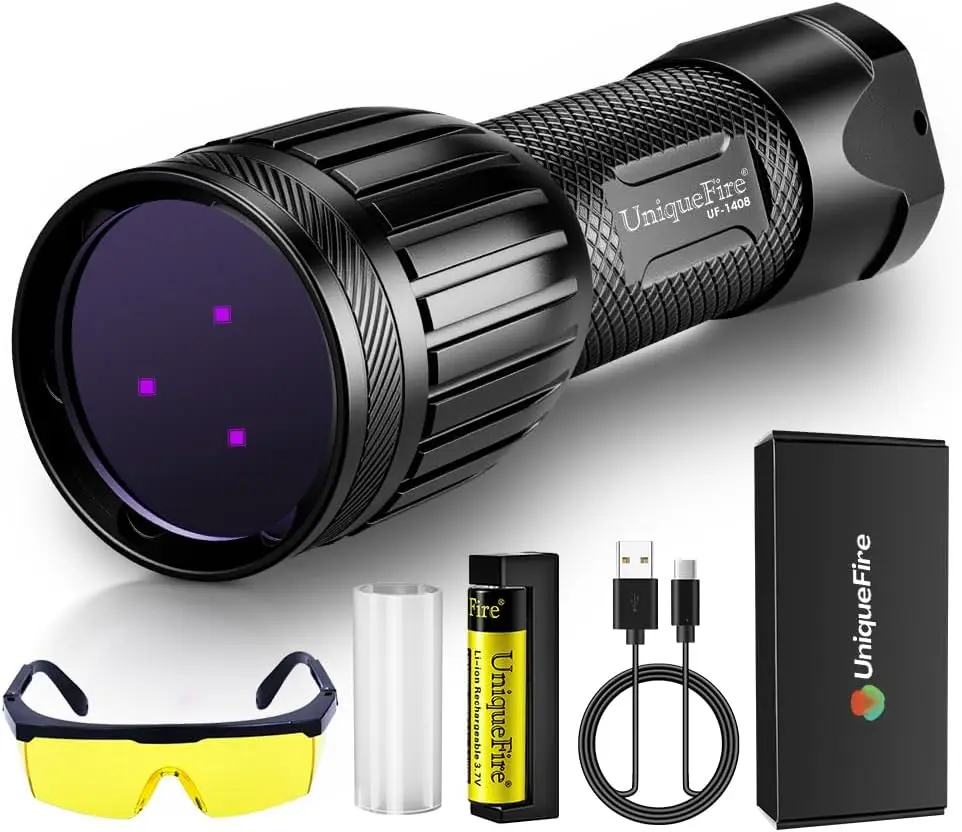 

Professional 365nm UV Flashlight with 3 LEDs for Pet Urine Detection, Mineral Search, and Industrial Use