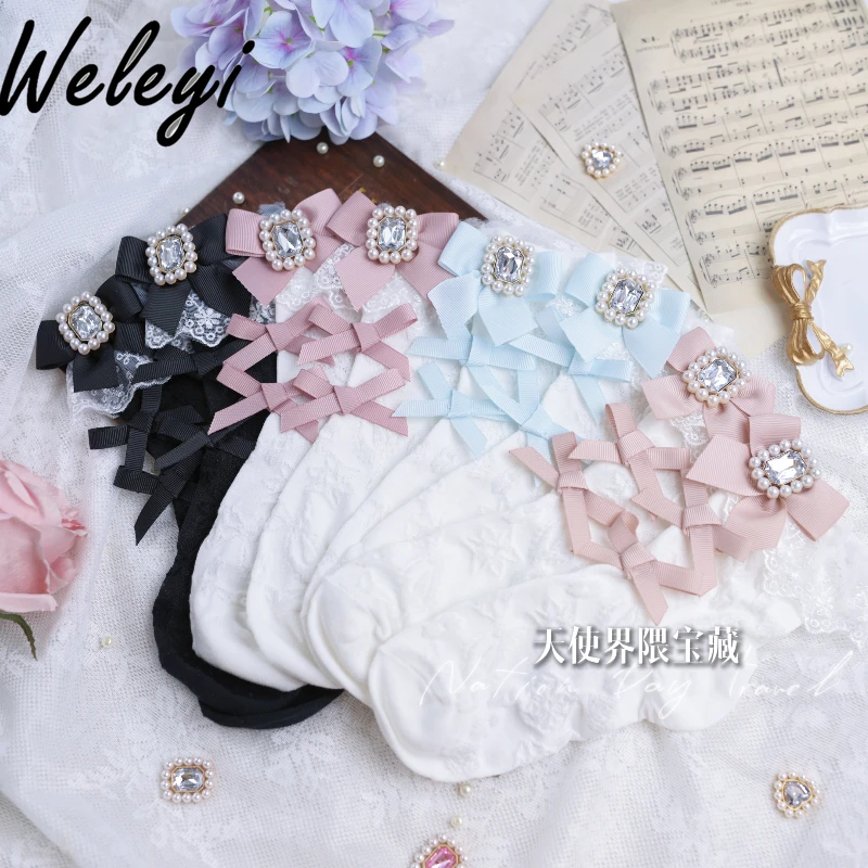 

Mass Production Mine Japanese Lolita Liz Lace Socks 2024 Sweet Cute Pearl Rhinestone Short Sock Kawaii Girl Cotton Socks Female