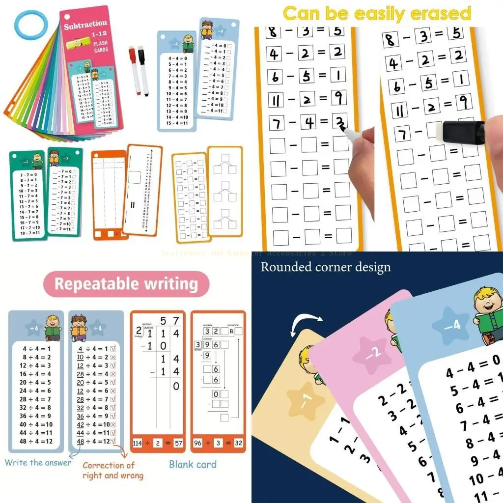Kids Math Learning Cards Erasable Writable Mathematical Operations Exercise Flashcards For Preschooler Student