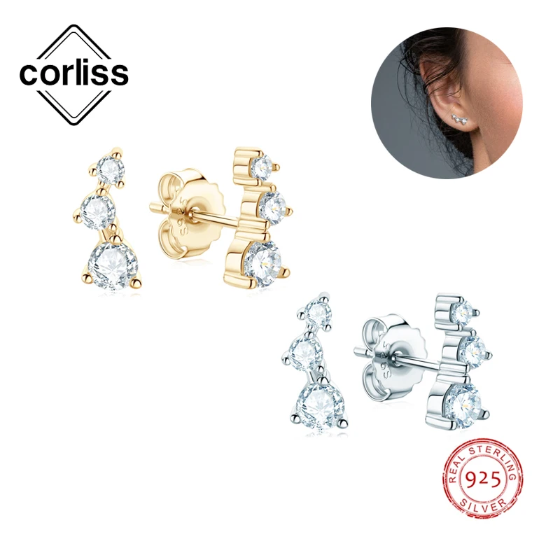 

Corliss Moissanite Cambered Stud Earrings 925 Silver Sterling 14K Gold Plated Hypoallergenic Fine Jewelry for Women Girls Gift