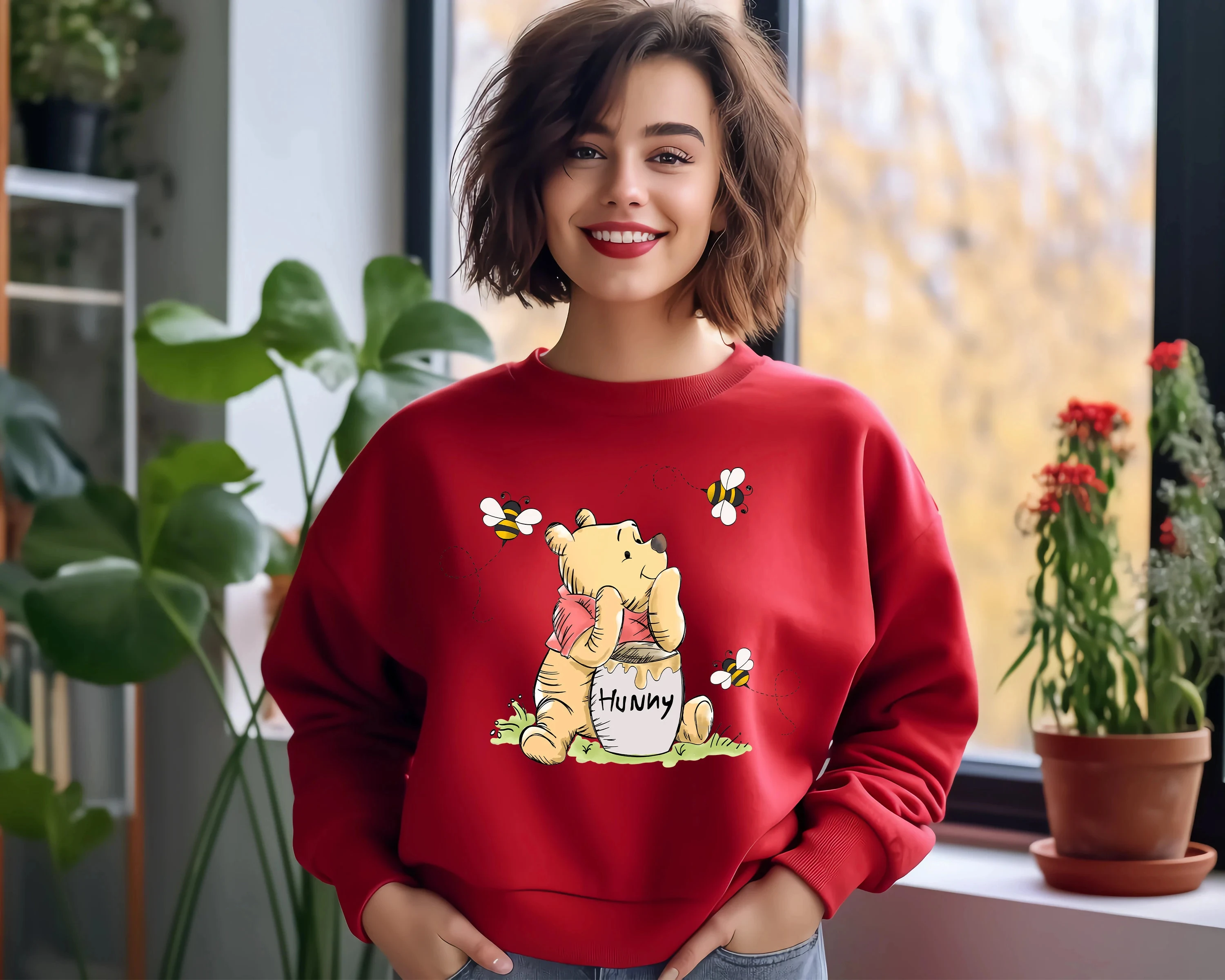 Nieuwe stijl Disney Winnie The Pooh Sweatshirt 100% katoen met lange mouwen, mode-ronde hals voor datingfeesten