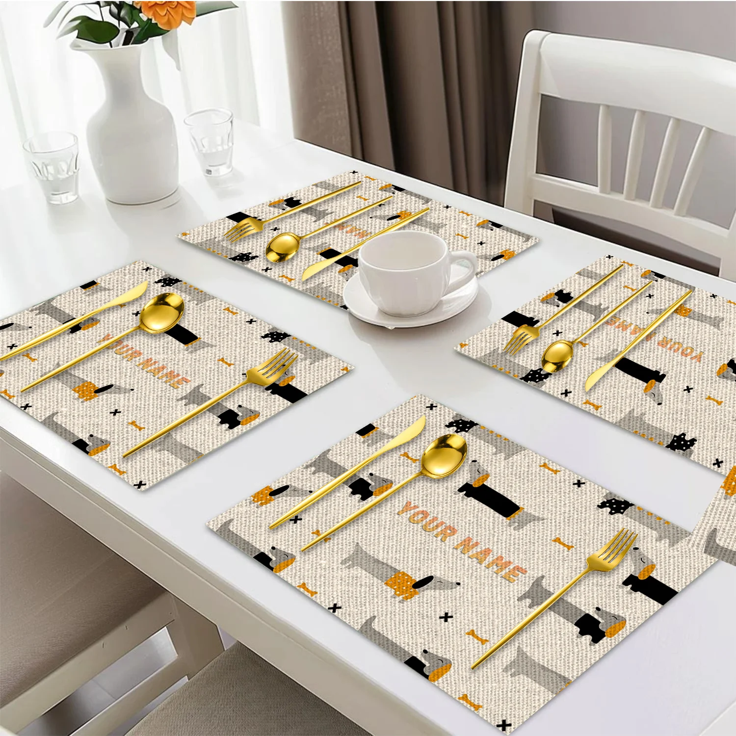 1PC Custom Name Placemats for Christmas Featuring a Sausage Dog Design, Perfect for Home Decor. These Personalized Gifts
