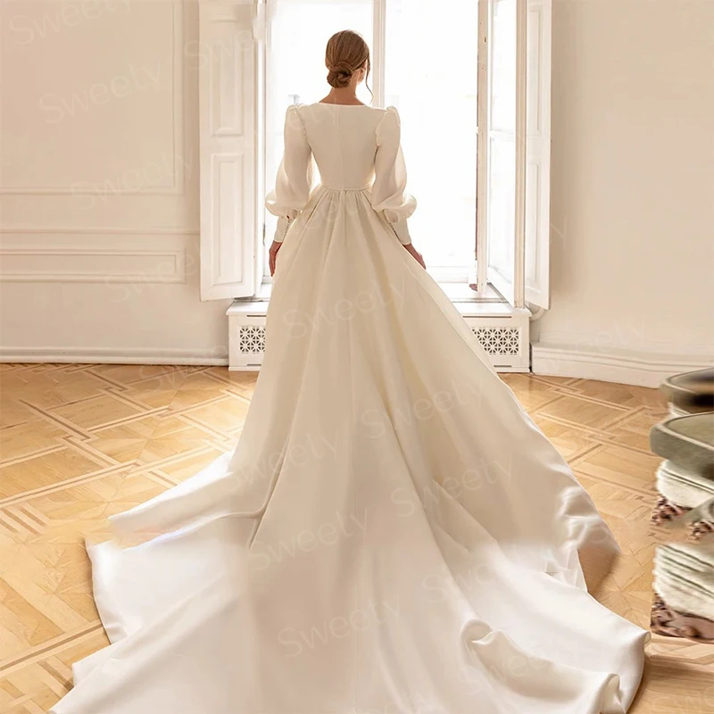 Robe de Mariée Glamour en Dentelle Brodée sur Filet, Tenue de Princesse Chic à Manches sulf, Col Bateau, pour Patients