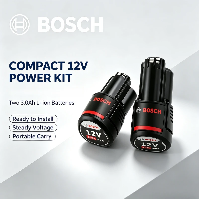 Original Bosch 12V 3.0Ah Rechargeable Li‑ion Battery, Fast Charging, For Bosch Blue Label Professional 12V Cordless Power Tools