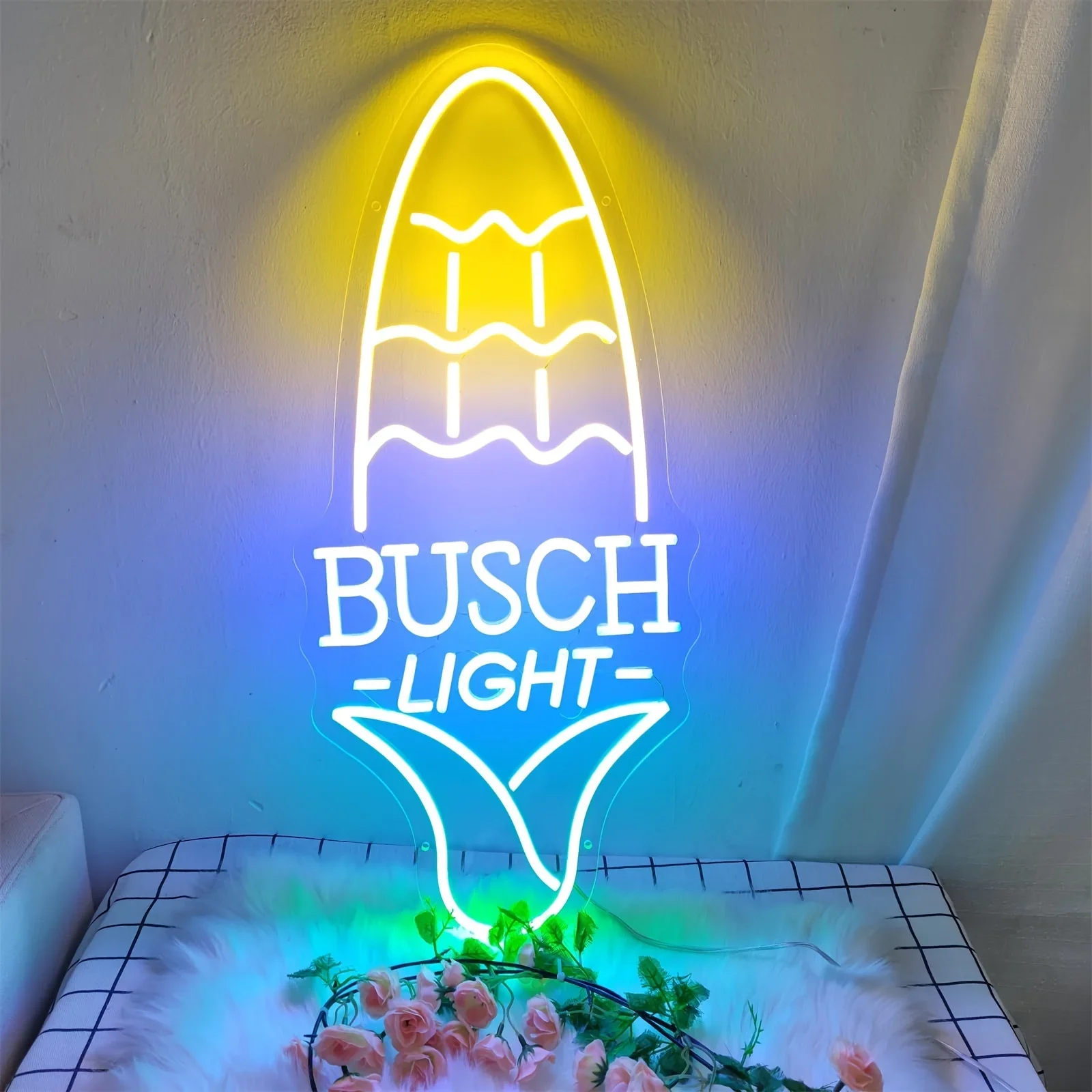 Busch Light Corn-Shaped LED Neon Sign - USB Powered,Decorative Lighting for Beer Pub, Home Bar, and Game Room