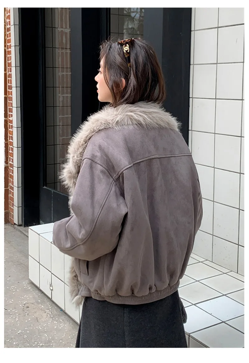 2026 Fashion Down Cotton-padded Jacket Women's Winter Coats Long Fur Collar Short Parkas Thicken Warm Streetwear Loose Outerwear