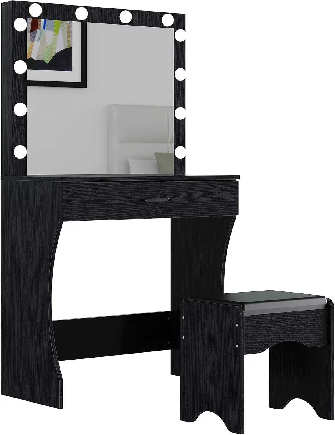 

Vanity Desk with Mirror Lights Vanity Set Makeup Vanity Table with Adjustable Lights One Drawer Storage Makeup Table with Stool