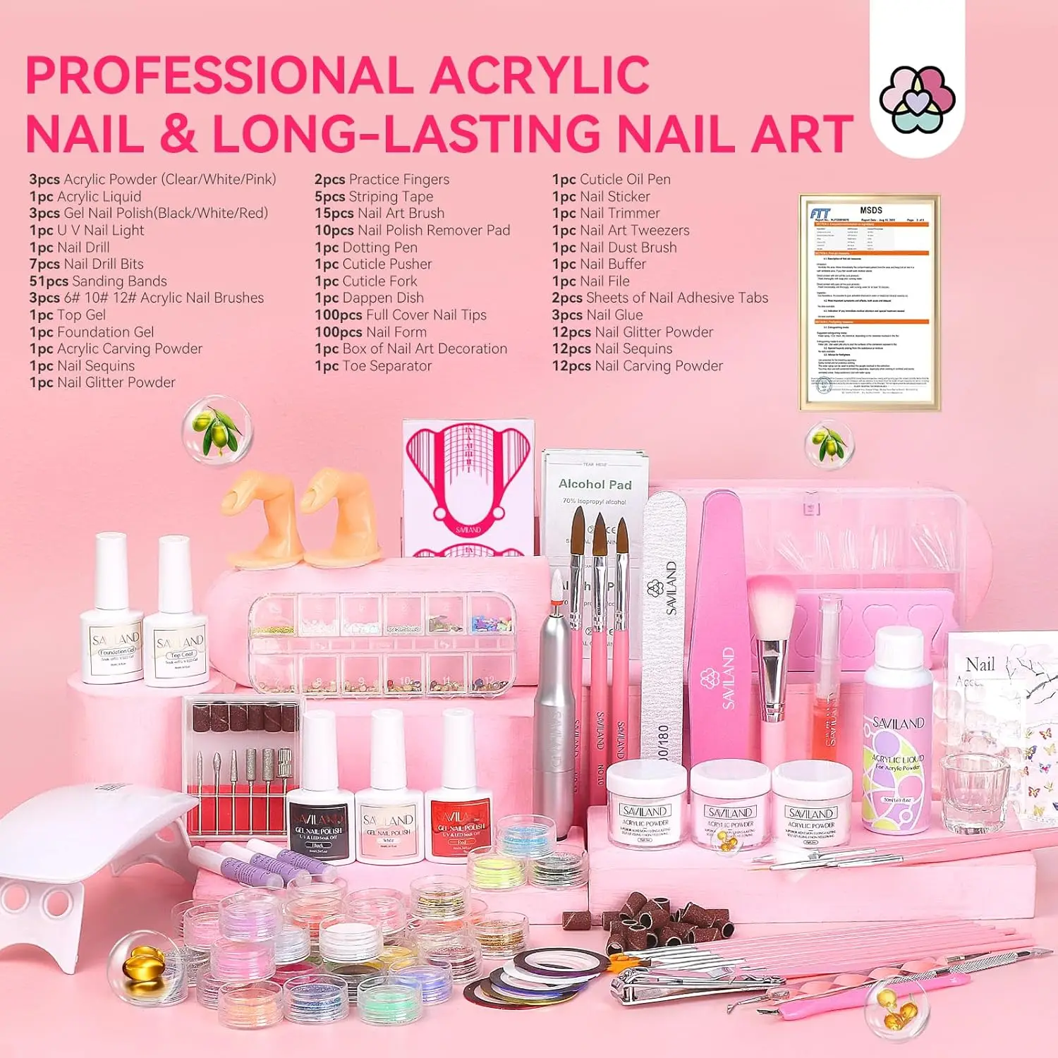 Kit completo de unhas acrílicas com broca: conjunto profissional para iniciantes, luz UV, esmalte em gel e decorações para salão de casa