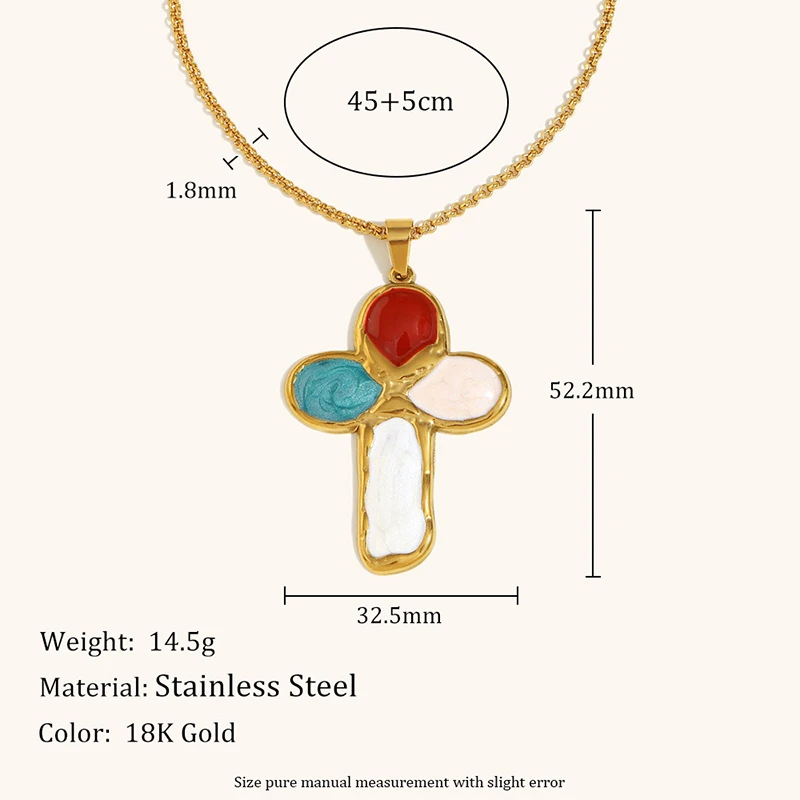 Edelstahl-Tauchglasur-Kreuzanhänger-Halskette, personalisiert, trendig, Emaille, weiß, farbenfroh, allergiebeständig, Schmuck, neu – Detail 5