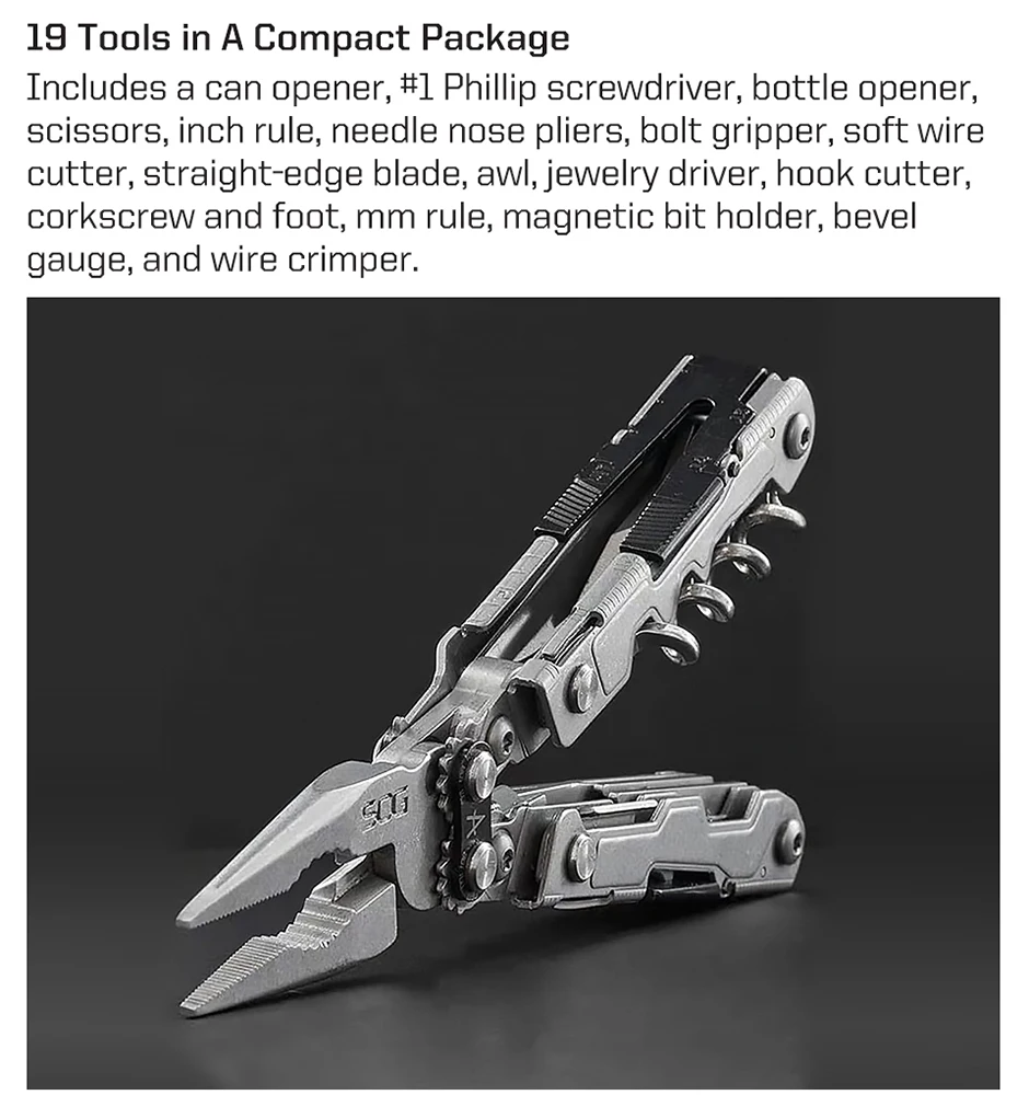 SOG PowerLitre Mini Multitool-Zange mit 19 Leichtgewichtswerkzeugen EDC Kompaktes Taschenwerkzeug mit Klappmesser, Korkenzieher und Schraubendreher – Detail 9