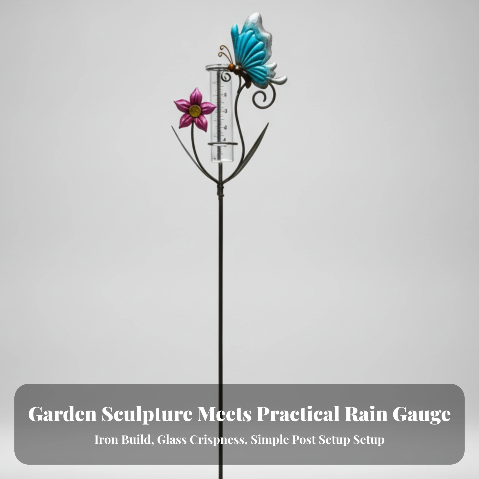 Rain Gauge with Stake Ornamental Rain Gauge with Glass Tube Freestanding Clear for Gardeners, Yard, Flower Bed