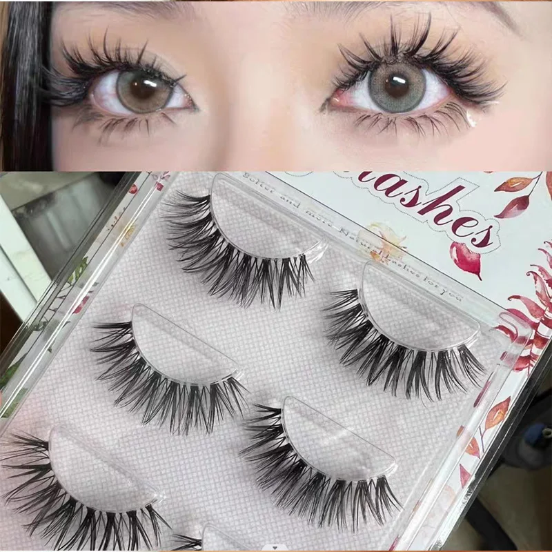 3 Pairs Little Devil Lashes Faux Mink Eyelashes Natural Long Fairy Lashes Winged End Eye Elongated Eyelashes Fake Lashes Makeup