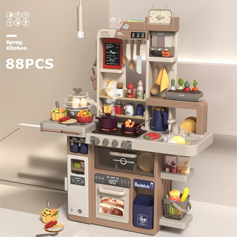 93cm Big Kitchen Toy Play House Kitchenware Set Simulation Spray Mini Food Cooking Christmas  Toys Birthday Holiday Gifts