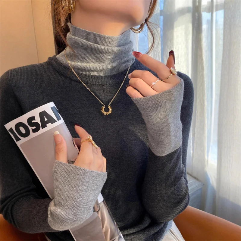 

Color Block Two-Piece High Neck Knitted Base Shirt Women, New Autumn Winter High-End Sweater Inner Layer Fashionable To