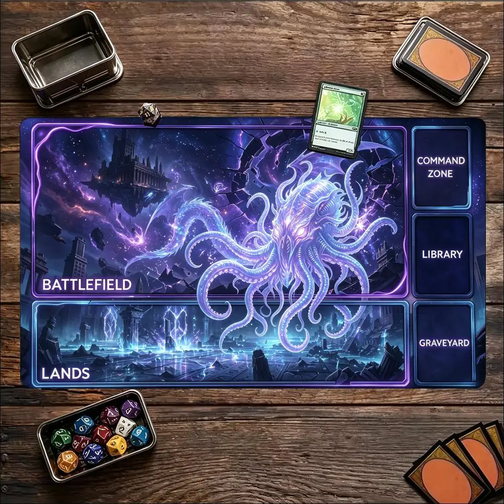 Large Desk Mat Gaming Purple Eldritch Tentacle Stitched Edges Anti-Slip Base Extended Keyboard Mat for Gamer Magic Desk Pad