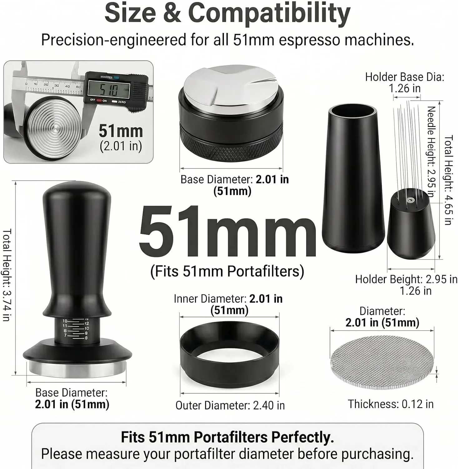 5Pcs Stainless Steel Espresso Coffee Tamper Set Barista Kit Distributor WDT Tool Station Latte Art Stencils Coffee Accessories