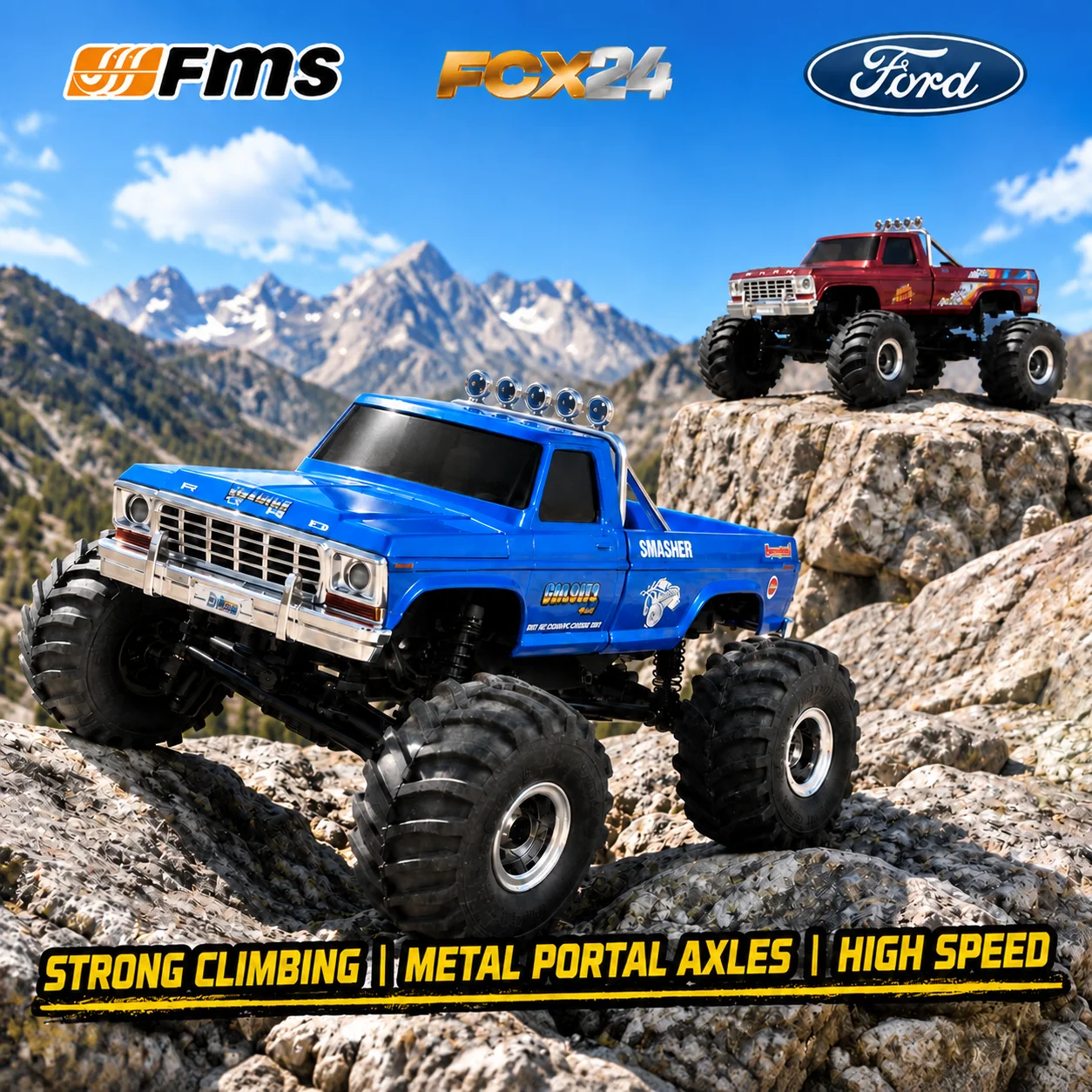 FMS New 1/24 Ford F100 RC Car Magnetic Shell Simulation Pickup Off Road Climbing Remote Control Vehicle Model For Hobby Toy