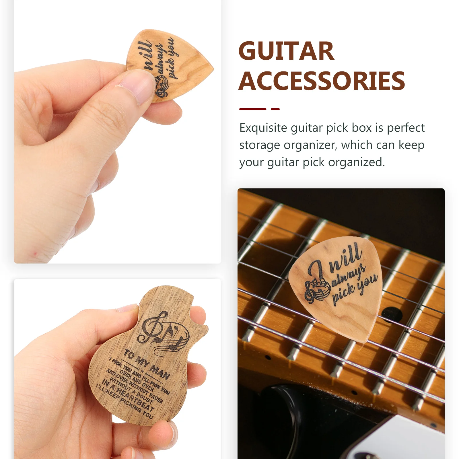 

Guitar Wooden Storage Organizer for Picks Accessories Display Case Holder Smooth Polished Easy Open Close Creative
