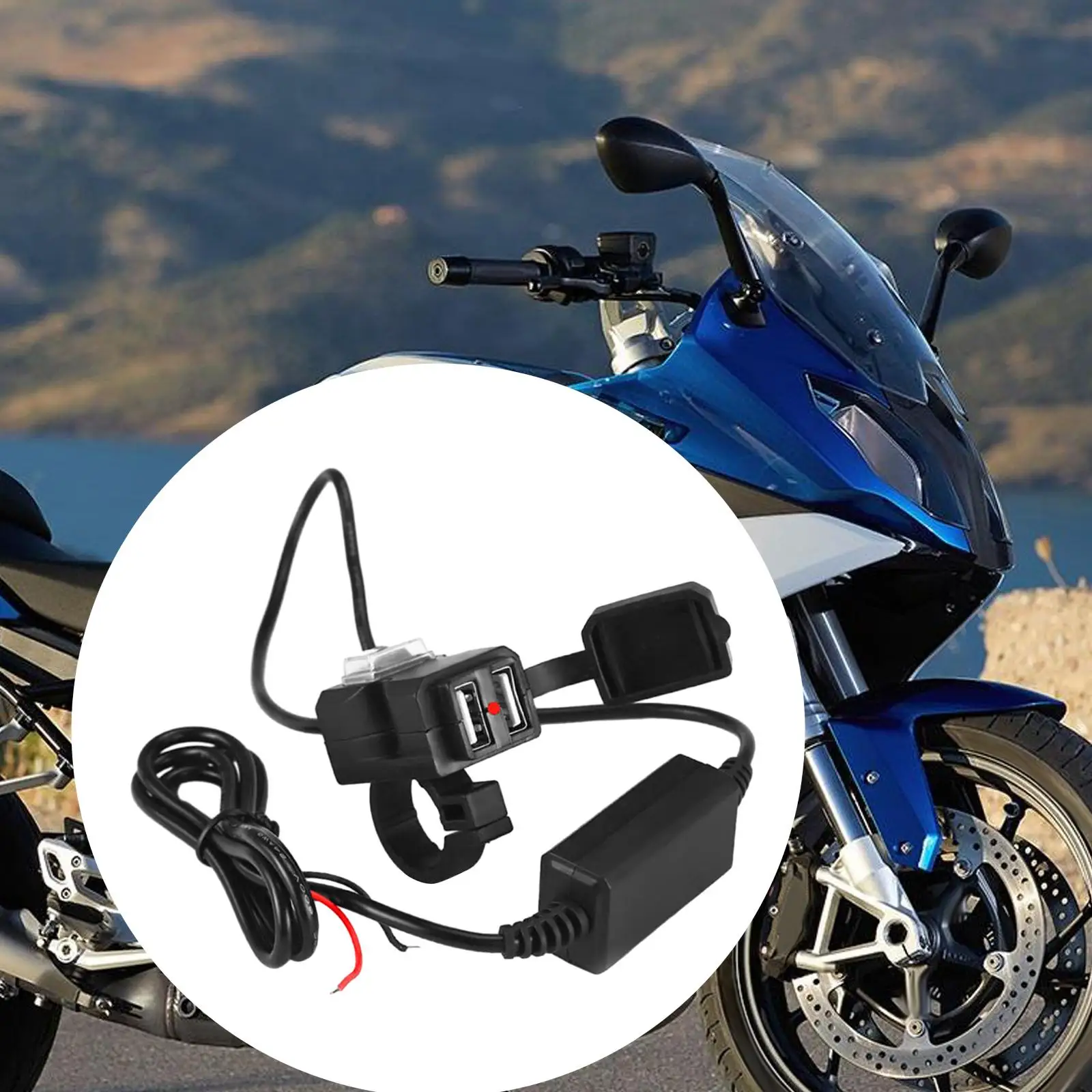 

Motorcycle Phone Charger Dual USB Socket Faster Charging Stylish Simple Installation Dustproof Cover Accessory 9-24V Universal