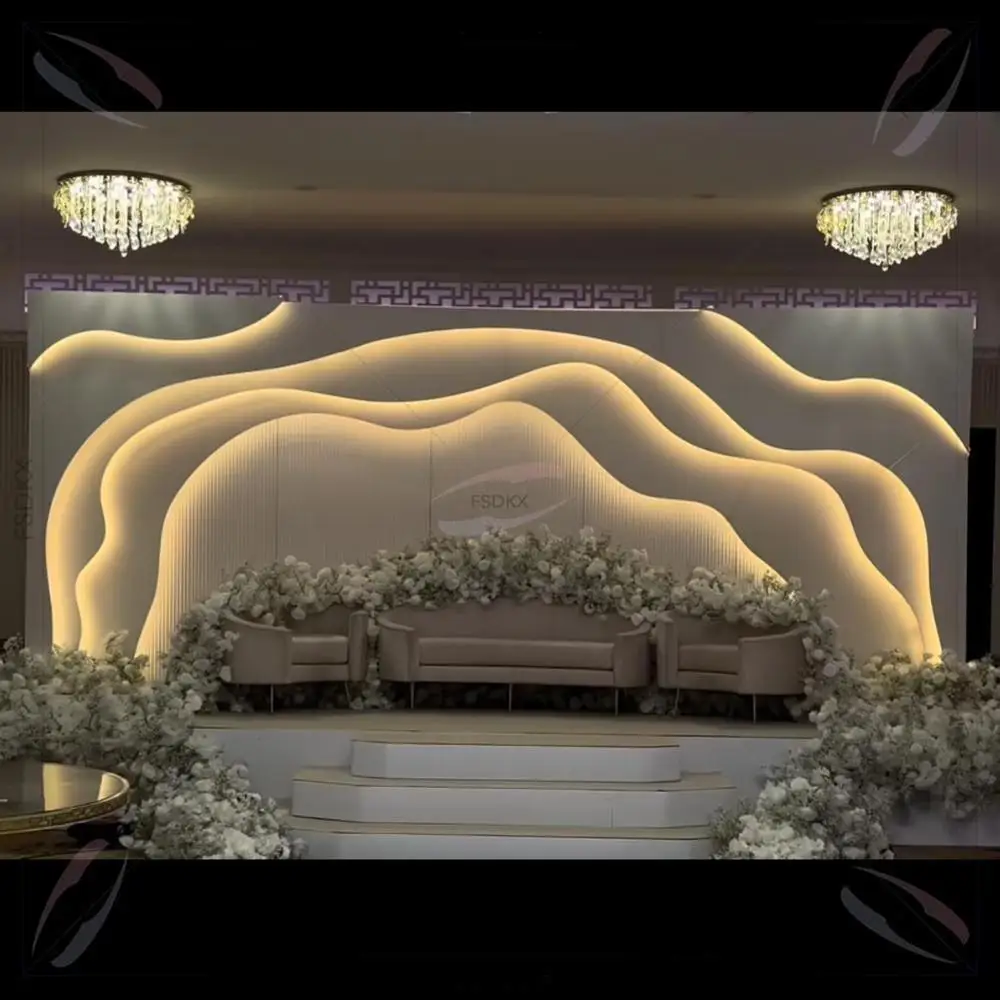 

Elegant White 3D PVC Wave Arch Backdrop Wedding Stage Background For Rental
