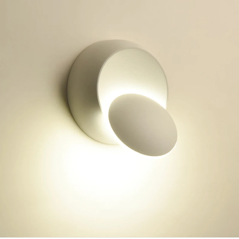 LED Wall Lamp 360 degree rotation adjustable bedside light White and Black creative wall lamp Black modern aisle round lamp