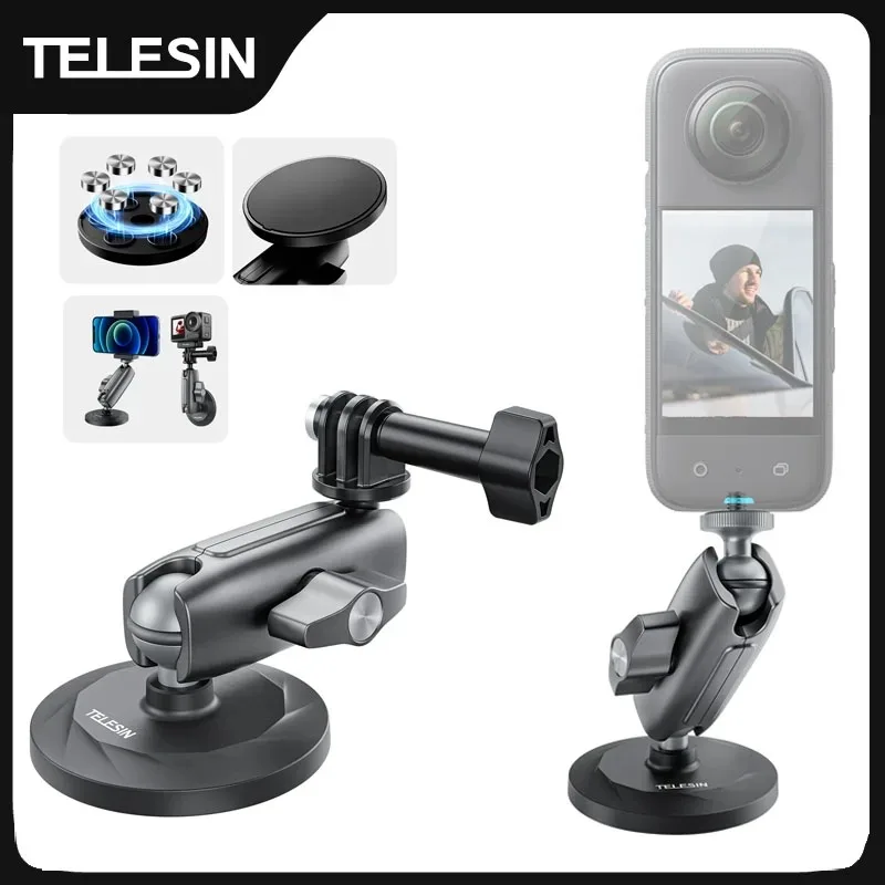

TELESIN Aluminum Alloy Magnetic Action Camera Holder 360° Adjustable 1/4 Adapter For GoPro Insta360 DJI OSMO Action Smart Phone