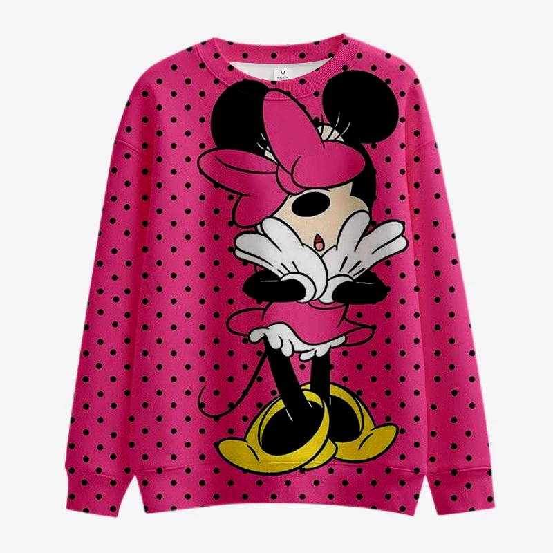 2025ฤดูใบไม้ร่วงใหม่ผู้หญิงแฟชั่นสบายๆSweatshirt Disney MickeyและMinnieพิมพ์ลูกเรือคอยาวแขนยาวสุภาพสตรีPullover