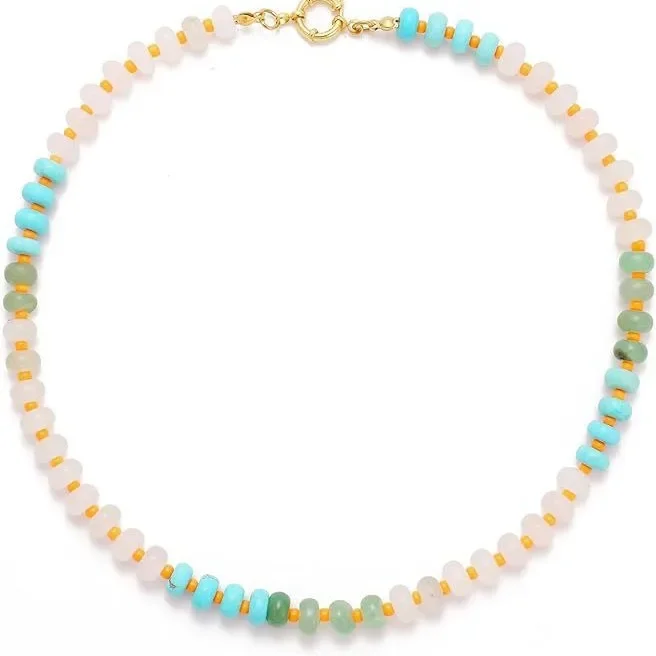 جديد بسيط عصري قوس قزح الحجر الطبيعي قلادة سلسلة الترقوة الصيف الشاطئ نمط اللؤلؤ قلادة ملونة #2