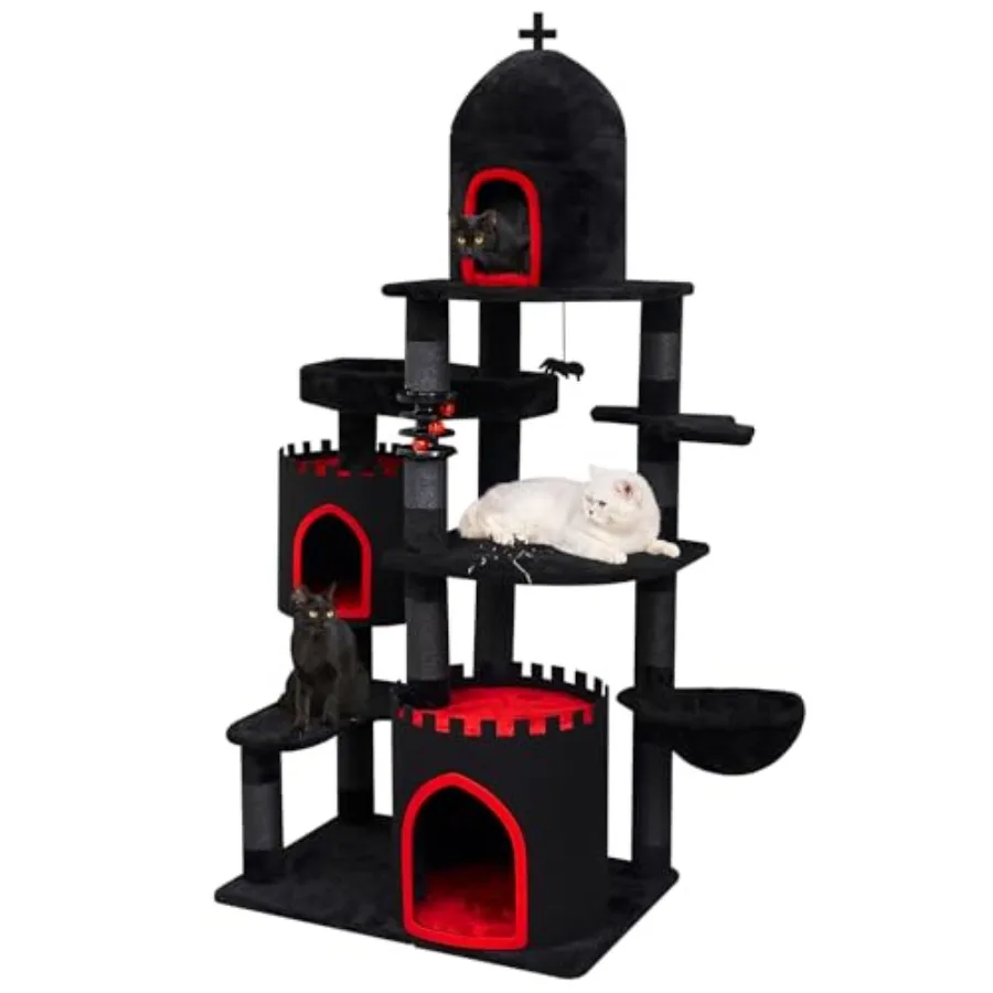 

Gothic Castle Cat Tree 68.9in Black Tall Cat Tower with Coffin Cat Bed for Large Cats Spacious Cat Condo with Scratching Posts