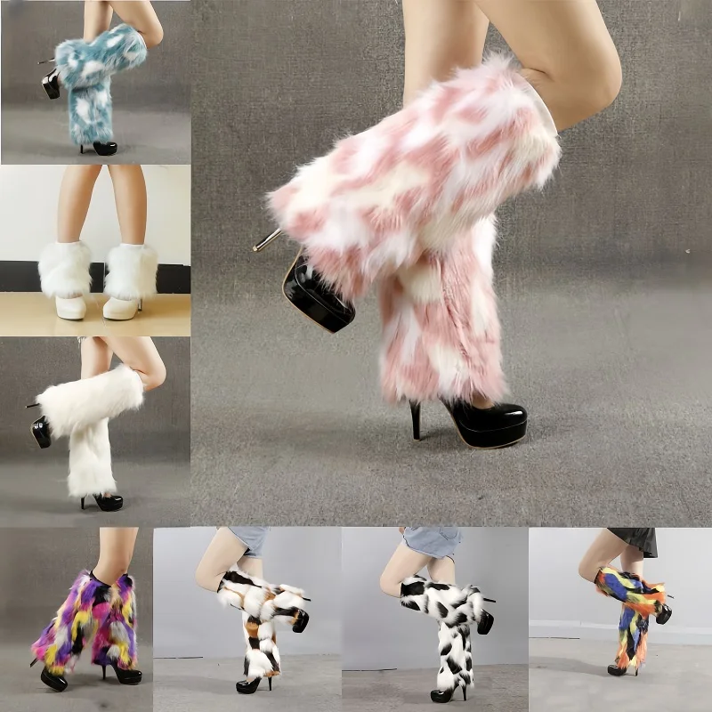 Leg Warmers Faux Fur Wraps Boot Covers Women Rave Outfit Glow Stocking Nightclub Party Clothes Boot Accessories Tron Dance Wear