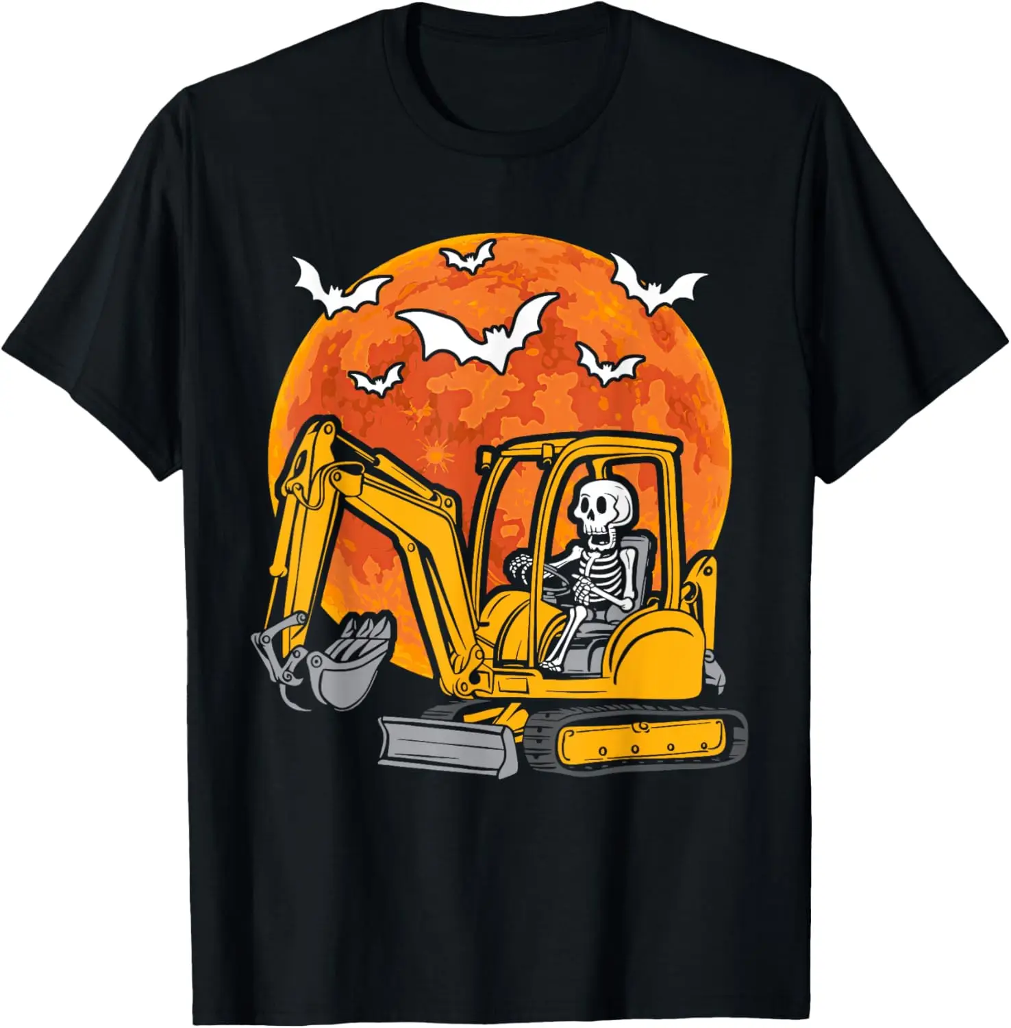 

Skeleton Driving Truck Excavator Halloween Construction Kids T-Shirt