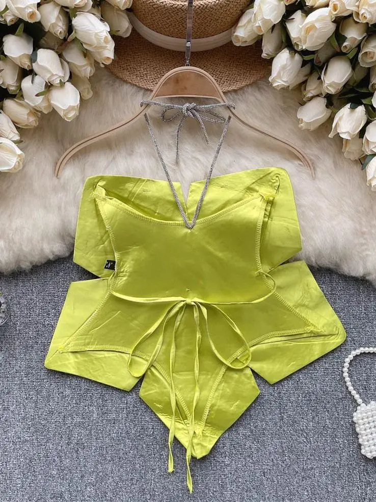 

Ele Ne Hanging Strap Vest Women Summer Design Sweet Desirable Unique Ba Exposure Top Faionable Slim Fit Commute Sle