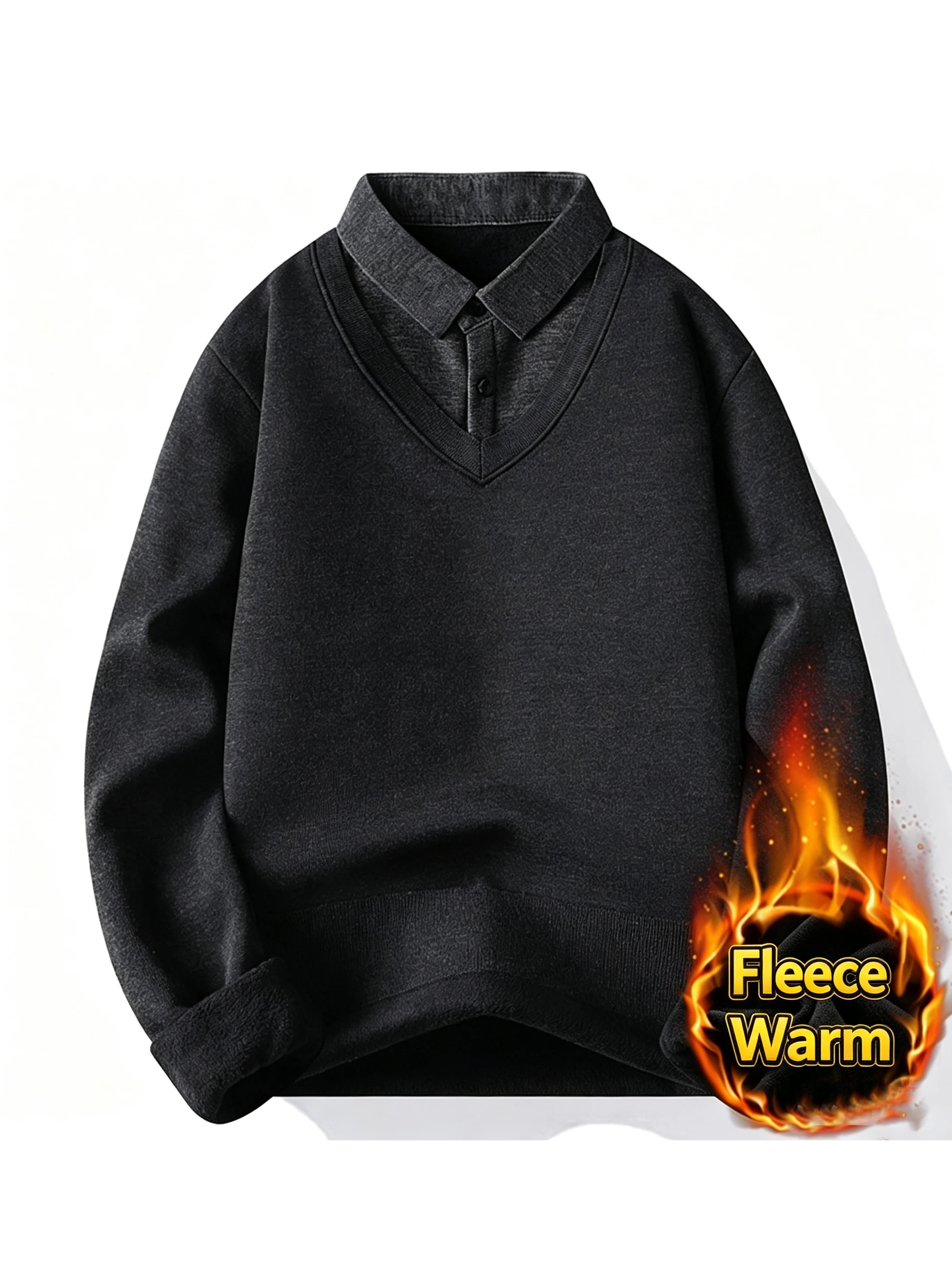 Men's Business Casual V-Neck Long Sleeve Polo Pullover Knitwear Fake Two-Piece Office Daily Wear 1 Piece
