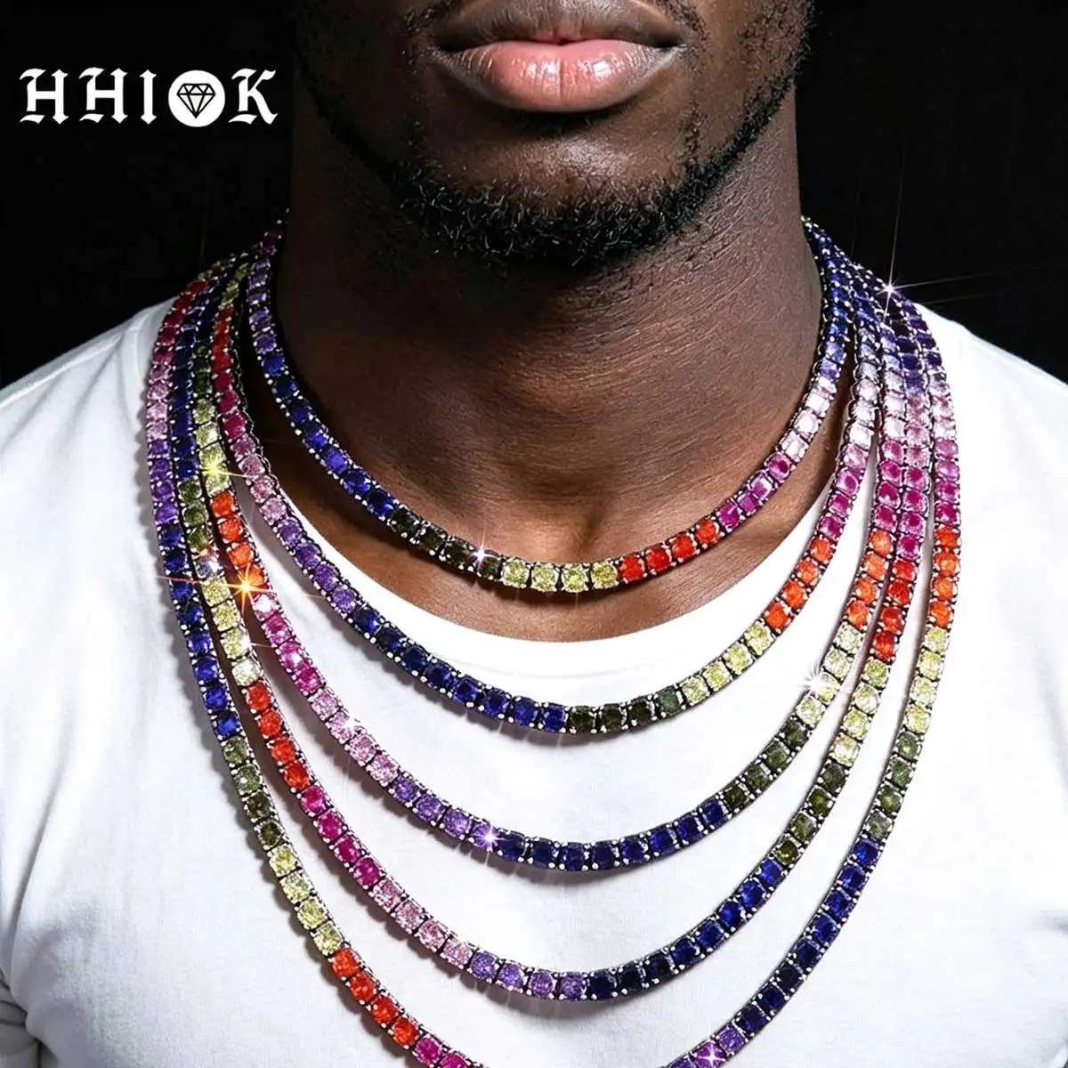 Tennis Chain Colorful Cubic Zirconia Women's Necklace 5mm Width Iced Out Hip Hop Popular Jewelry