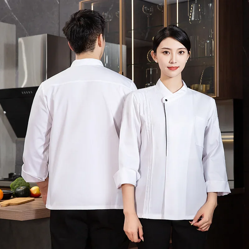 Uniforme de chef de restaurant à manches longues pour hommes, veste de chef noir avec tablier, manteau de chef cuisinier, uniforme de travail de cuisine, vêtements WaClaHotel