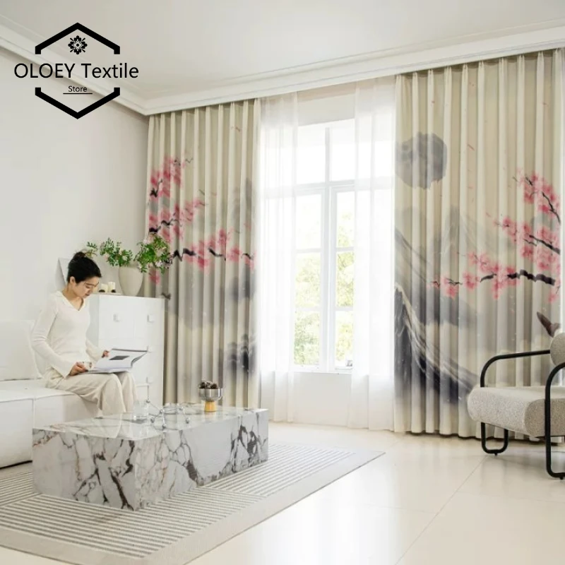 

Шторы с китайским пейзажем Tranquil - раскраска тушью, горная река, цифровая печать, затемняющие термополиэстеровые шторы HD