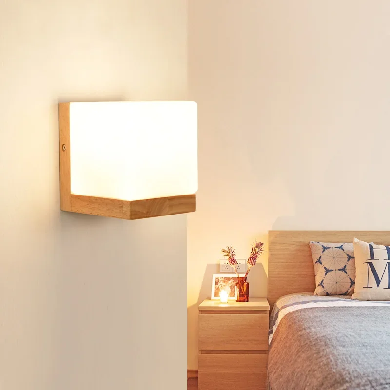 

Modern Wood Wall Lights Bedroom Lamp Hallway Wandlamp Bed Light Nordic Home Lighting Sconce Vintage E27