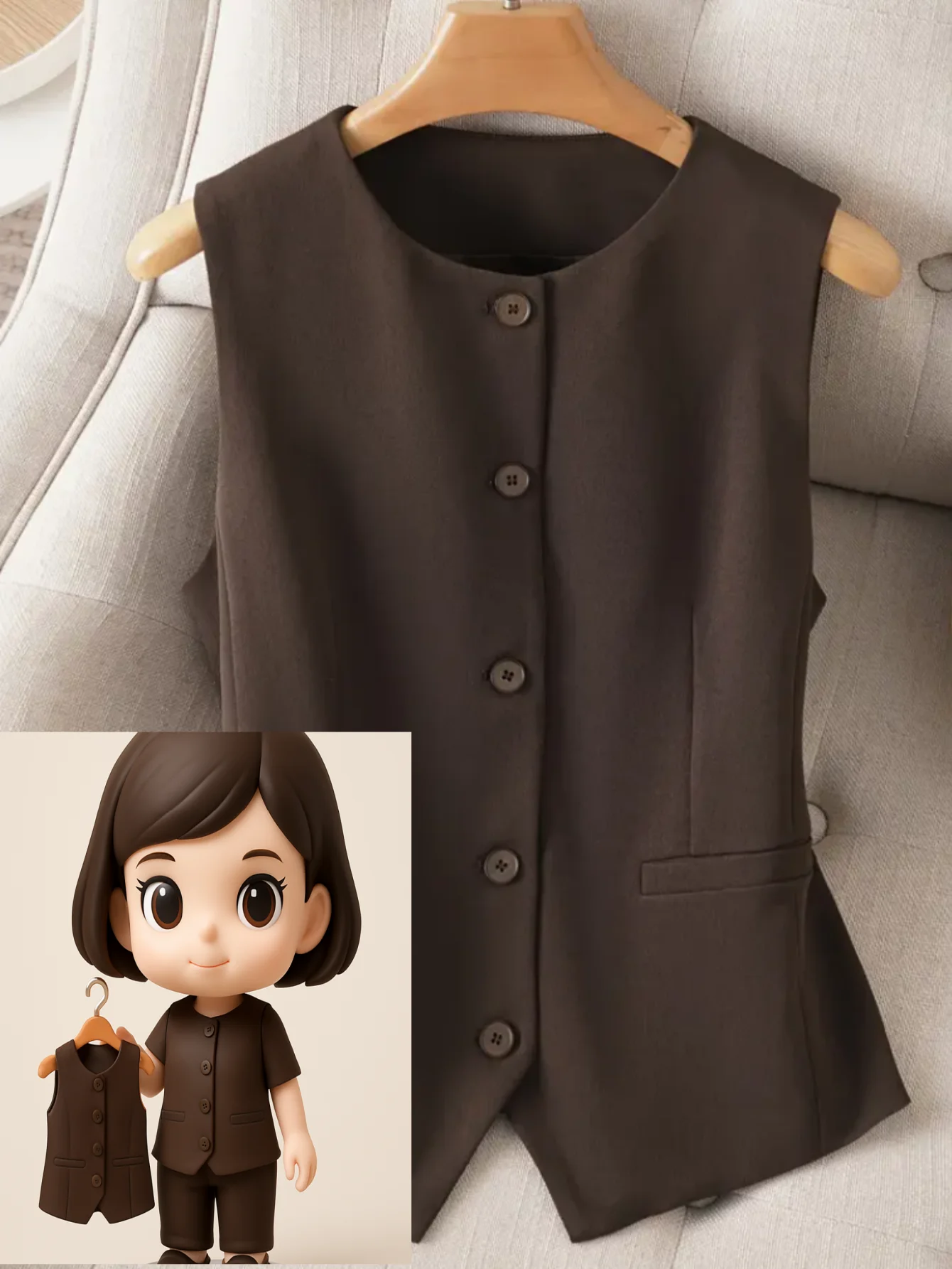 

Women's Elegant Round Neck Vest Single-Breasted Slim Fit Waistcoat Sleeveless Suit Jacket for Office Business Work