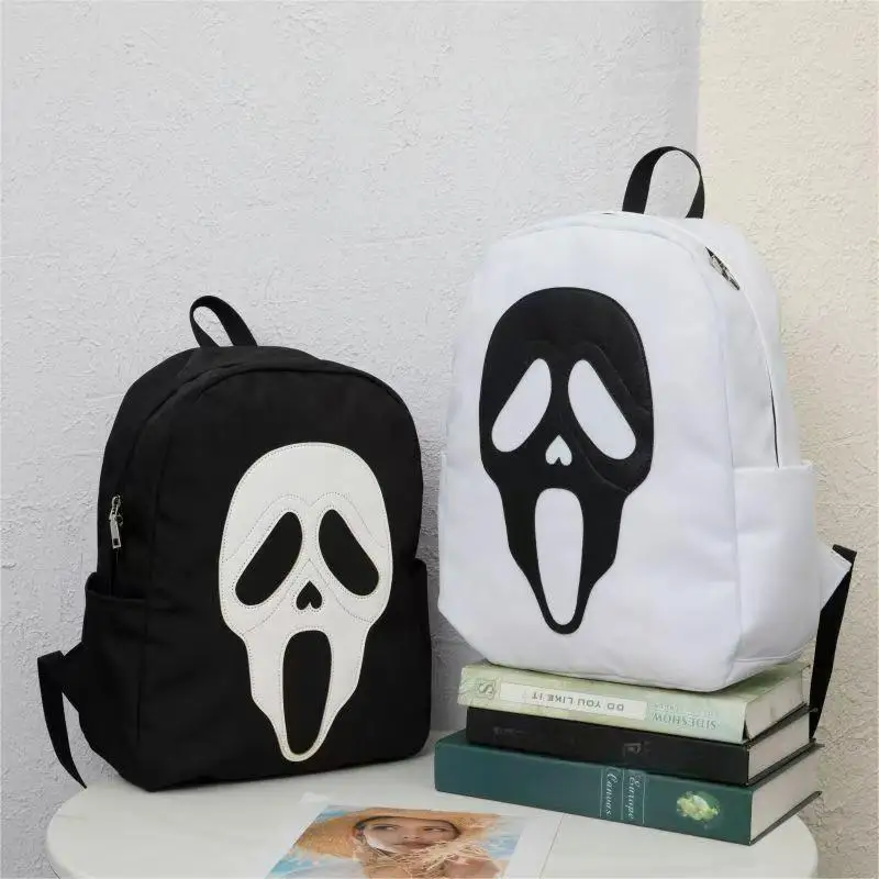 Kids Halloween Stuff Children Fashion Bag Black And White School Bag Ghost Print Boutique Teenages Outdoor Backpack