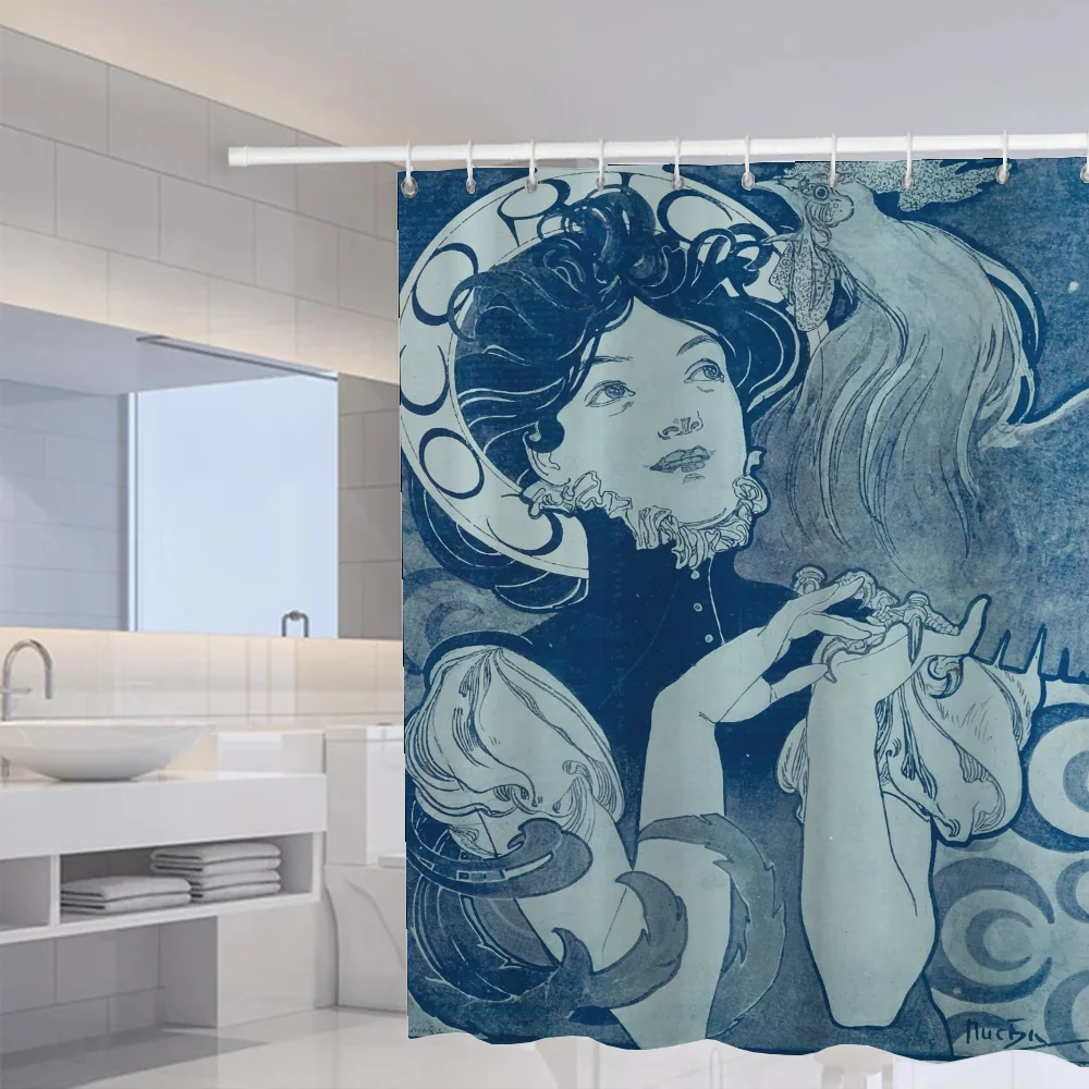 A-Alphonse MuchaS Shower Waterproof Fabric Bathroom Curtains for Houses Rooms Bath Curtain Folding Partition Accessories Quarto