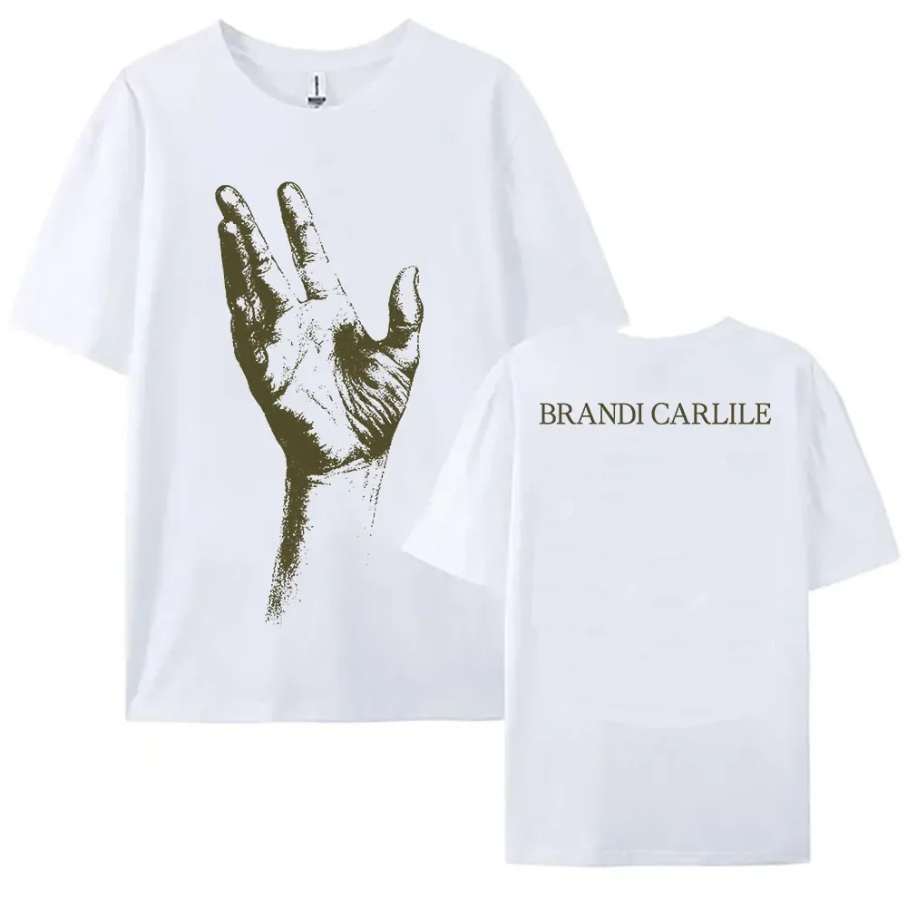 براندي كارليلي اليد المحملة قصيرة الأكمام القطن موضة الذكور تي شيرت س الرقبة فضفاضة عادية الرجال النساء التي شيرت المغني الجرافيك طباعة قميص