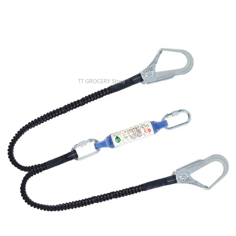 25KN High Altitude Work Safety Belt Rope Double Hook Electrician Protective Rope with Buffer Bag Anti Fall Elastic Safety Rope