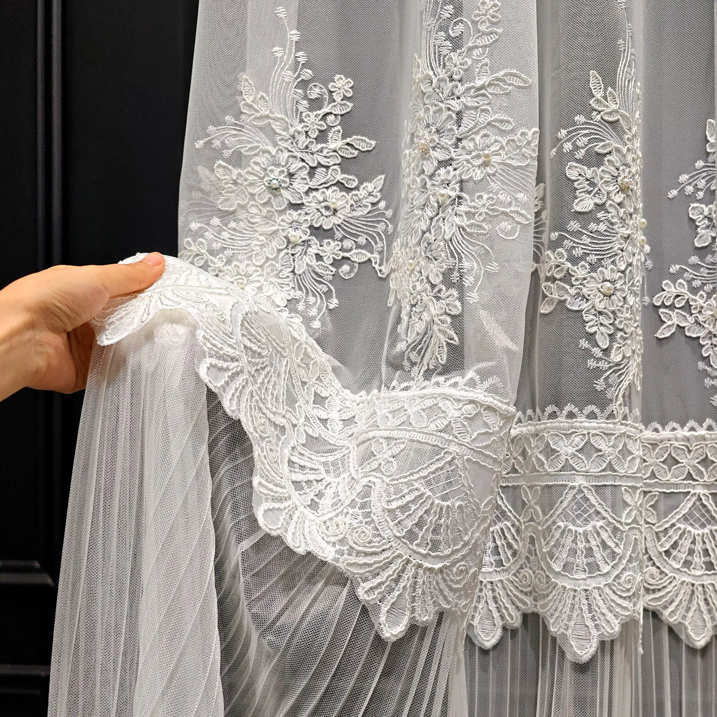 Customized  European Luxury  Embroidered French Lace Sheer Curtains for Living Dining Room Bedroom Villa Elegant Window Decor