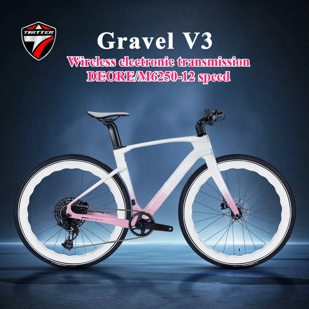 2026 TWITTER Gravel-V3 Elektronische Schaltung DEORE/M6250-12S Gravelbike T900 Carbonfaser-Rennrad Hydraulische Scheibenbremse